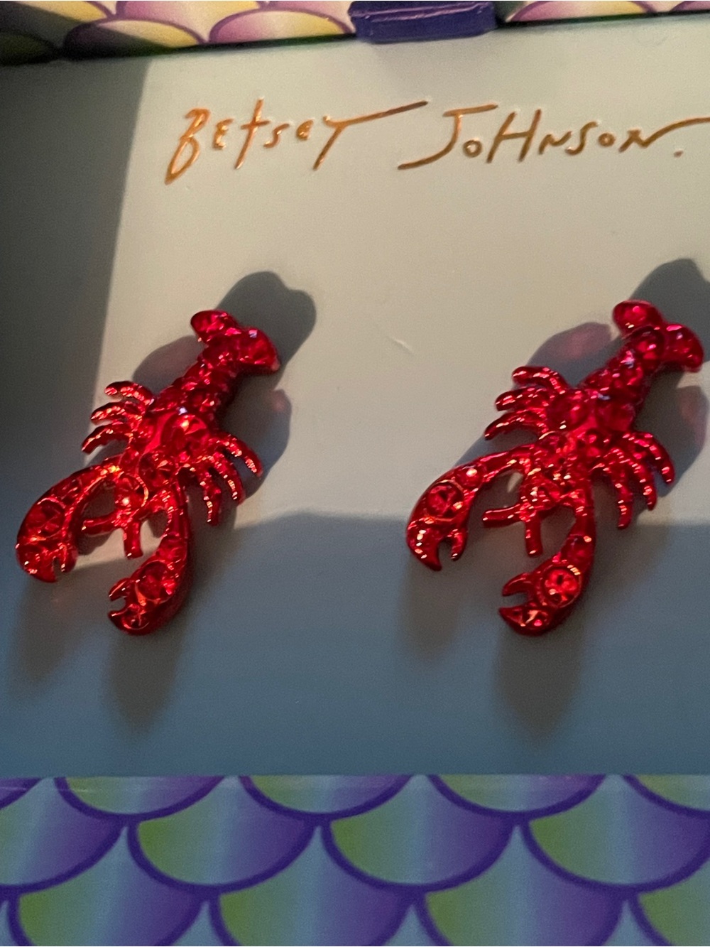 Betsey Johnson Shiny Red Lobster Stud Earrings